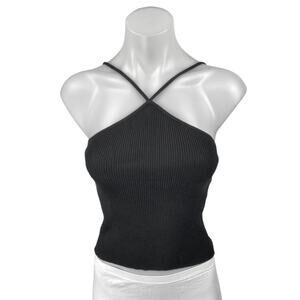 Zara Black Sleeveless Cross Strap Cami Camisole Tank Ribbed Knit Crop Top Size S